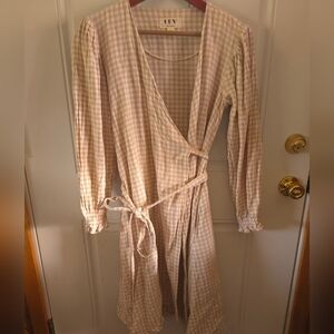 LEV Apparel Organic Cotton Wrap Dress, Pink Plaid